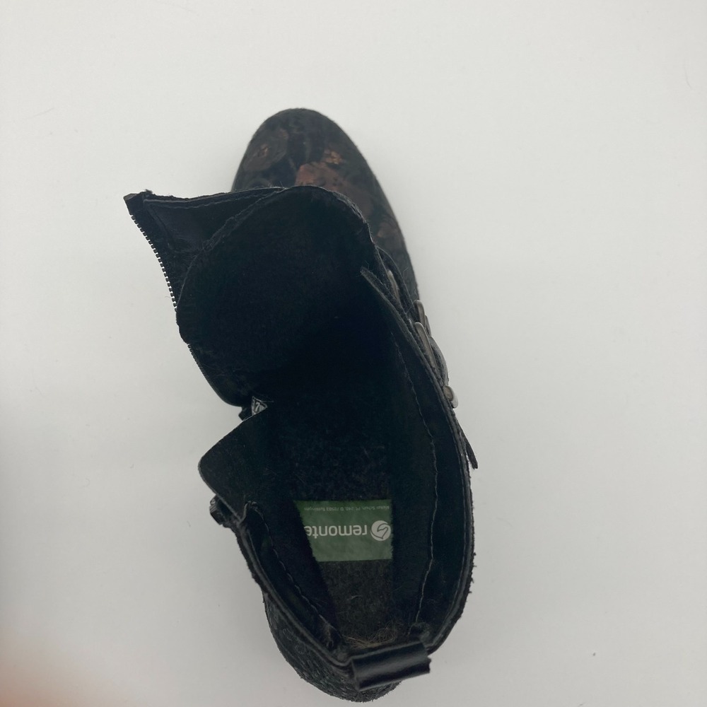 Remonte Black Floral Ankle Boots Bronze Metallic Buckle Side Zip EU 37 US 6.5-7 - Picture 12 of 13